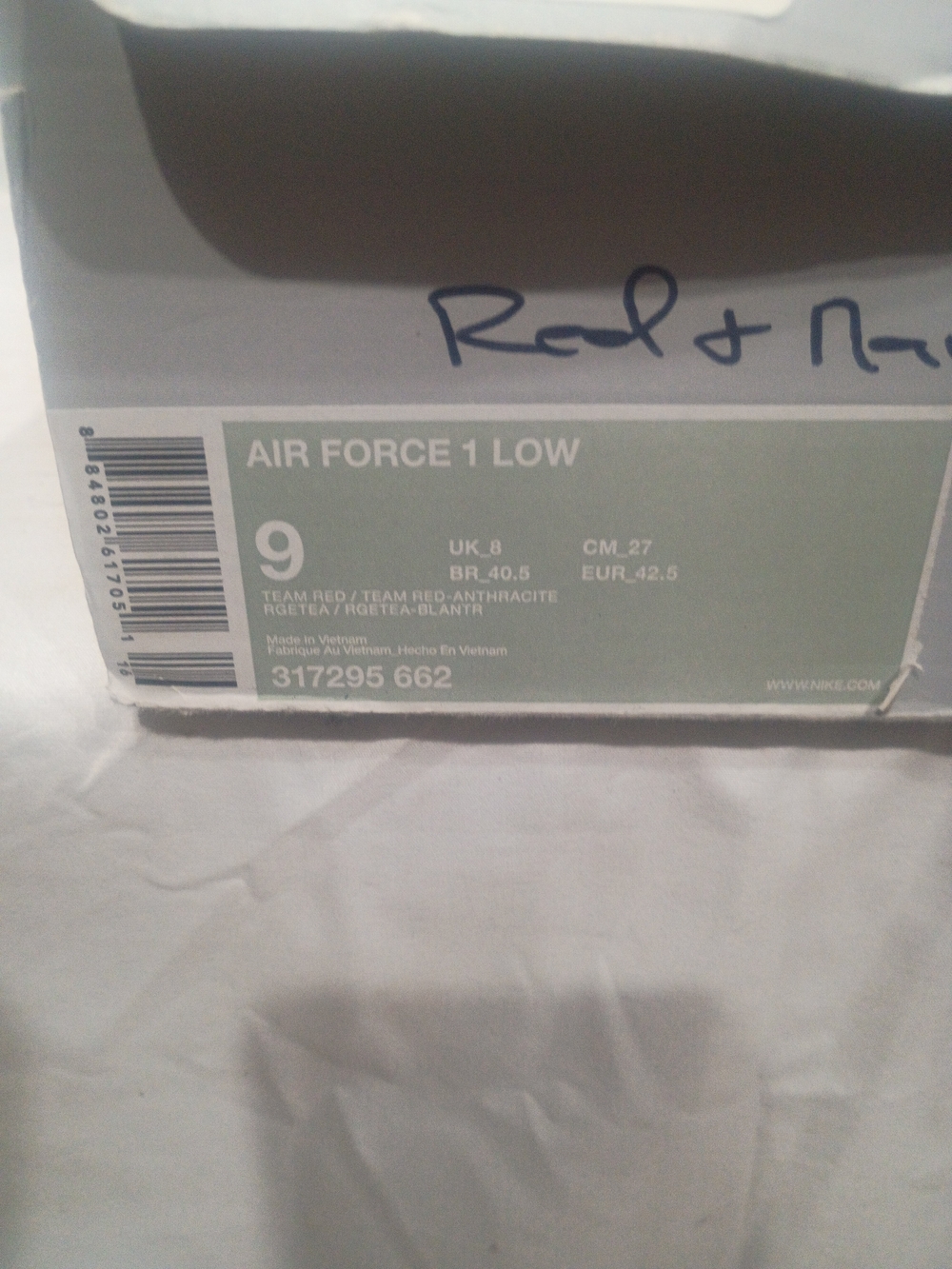 Nike Air Force 1 Low Shoe Box Label - Team Red / Anthracite Dead Stock 2008###